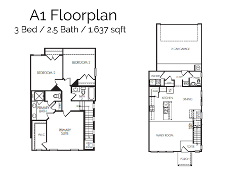 Floor plan for 3 beds, 2.5 baths, 1637 sqft